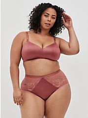 Plus Size High Waist Cheeky Panty - Microfiber & Lace Rose Shine, WITHERED ROSE PINK, alternate