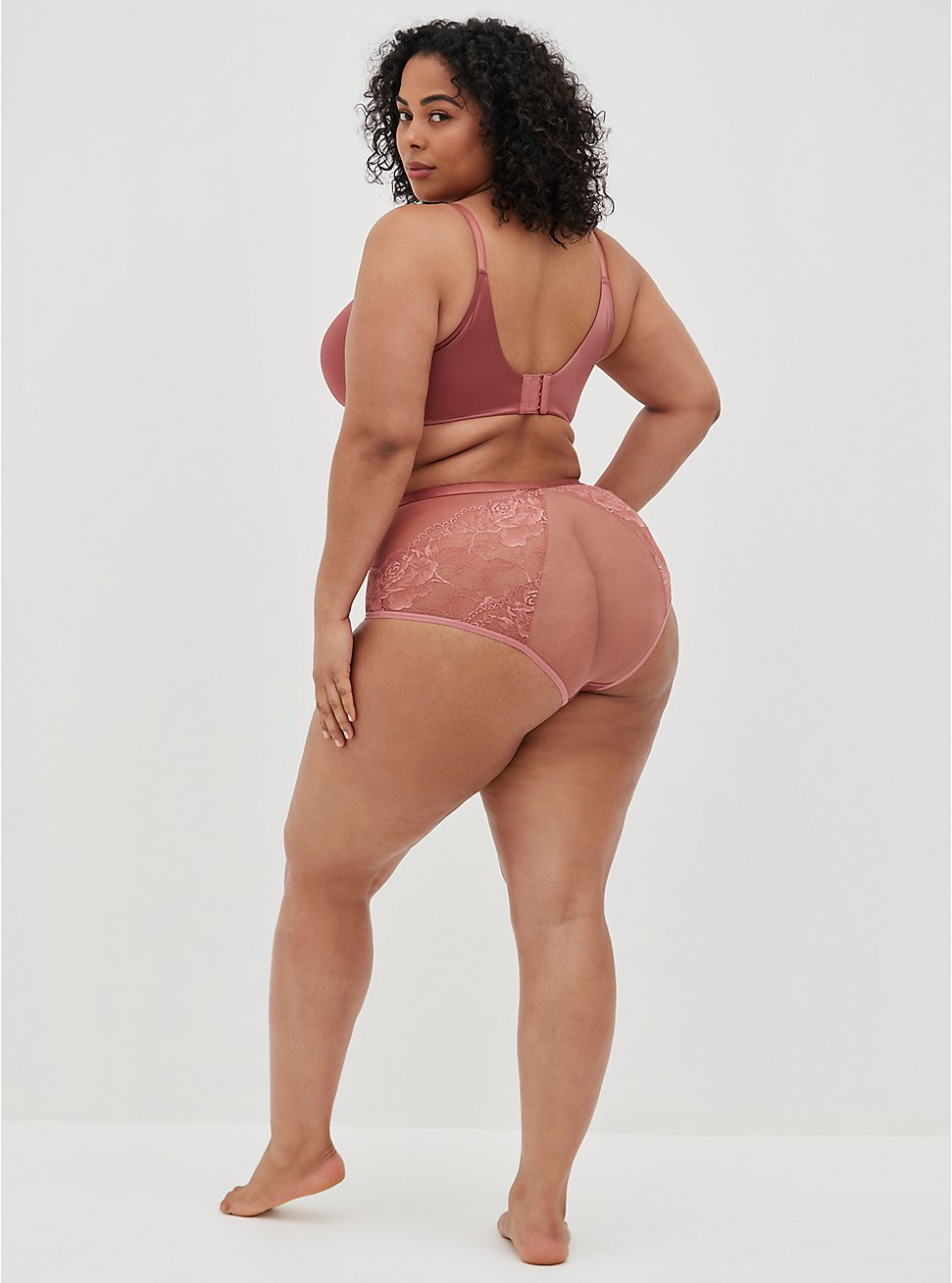 Plus Size High Waist Cheeky Panty - Microfiber & Lace Rose Shine, WITHERED ROSE PINK, hi-res