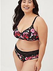 Plus Size Hipster Panty - Second Skin Floral Black & Pink , MARAH FLORAL- BLACK, alternate