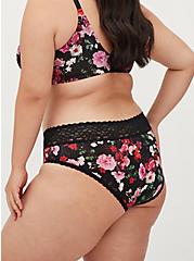 Plus Size Hipster Panty - Second Skin Floral Black & Pink , MARAH FLORAL- BLACK, alternate