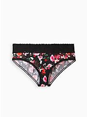 Plus Size Hipster Panty - Second Skin Floral Black & Pink , MARAH FLORAL- BLACK, hi-res
