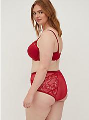 Plus Size High Waist Cheeky Panty - Microfiber & Lace Shine Red, JESTER RED, alternate