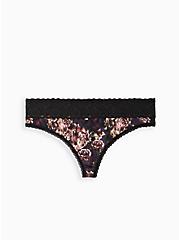 Plus Size Second Skin Lattice Thong Panty - Floral Purple, BLUR ROSES- BLACK, hi-res