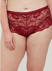 Plus Size Open Slit Back Cheeky Panty - Lace Red, BIKING RED, alternate