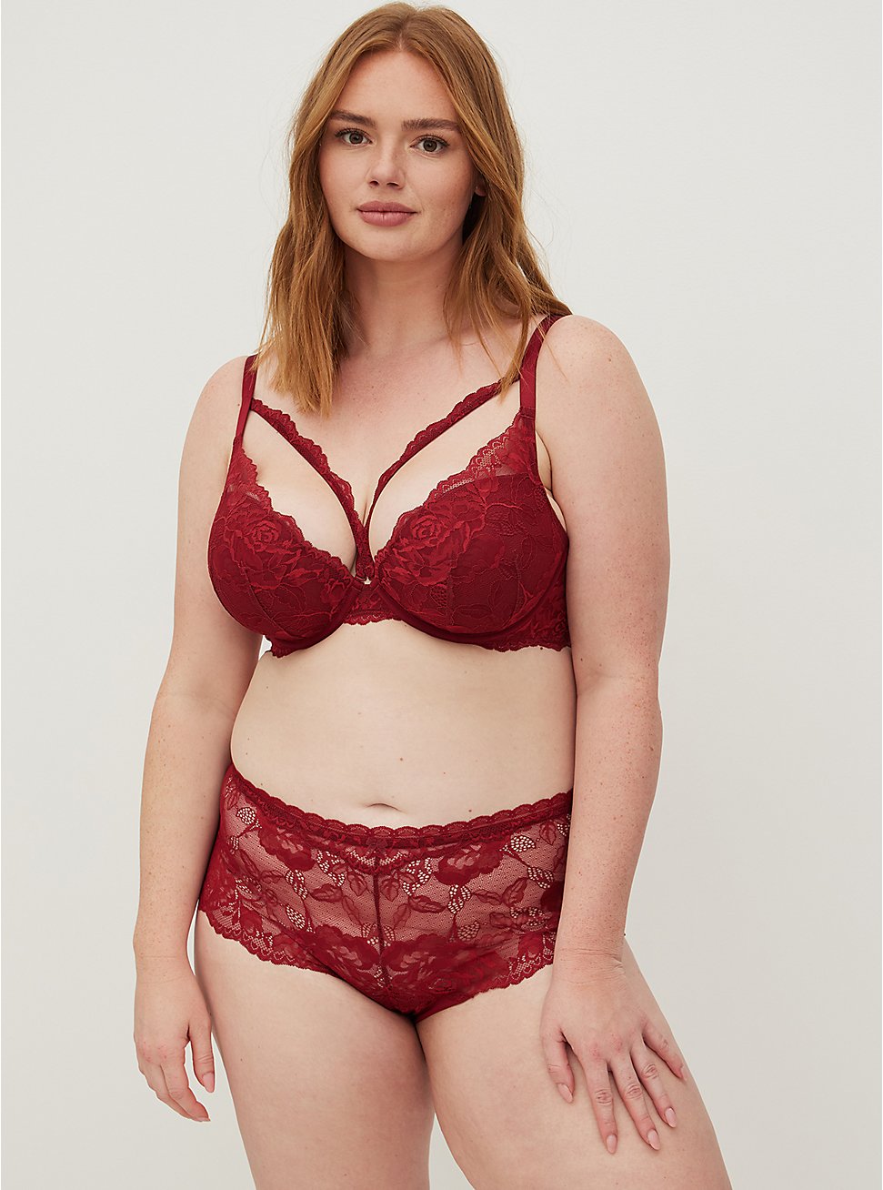 Plus Size Open Slit Back Cheeky Panty - Lace Red, BIKING RED, hi-res