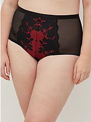 Plus Size Boudoir Lattice Back High Waist Cheeky Panty - Lace Red & Black, BIKING RED, alternate