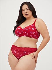 Bikini Panty - Microfiber Wide Lace Lips Red, HOLIDAY LIPS- RED, hi-res