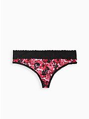 Thong Panty - Wide Lace Skull Roses Pink, VDAY ROSE SKULLS- PINK, hi-res