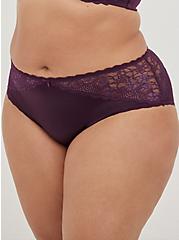 Plus Size Cheeky Panty - Microfiber & Lace Purple, BLACKBERRY, alternate
