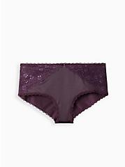 Plus Size Cheeky Panty - Microfiber & Lace Purple, BLACKBERRY, hi-res