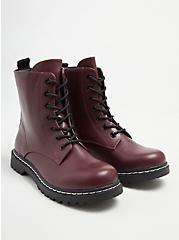 Stevie - Burgundy Faux Leather Chunky Combat Boot (WW), BURGUNDY, hi-res