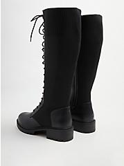 Stretch Knit Combat Knee Boot - Black Faux Leather (WW), BLACK, alternate
