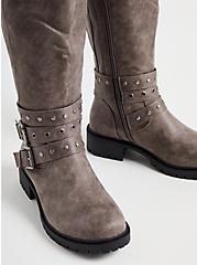 Studded Wrap Knee Boot - Grey Faux Leather (WW), GREY, alternate