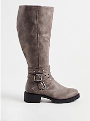 Studded Wrap Knee Boot - Faux Leather Grey (WW), GREY, alternate