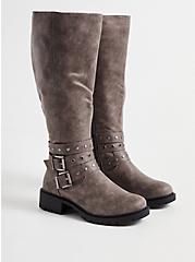 Plus Size Studded Wrap Knee Boot - Faux Leather Grey (WW), GREY, hi-res