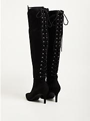 Plus Size Stiletto Over The Knee Boot - Stretch Faux Suede Black (WW), BLACK, alternate