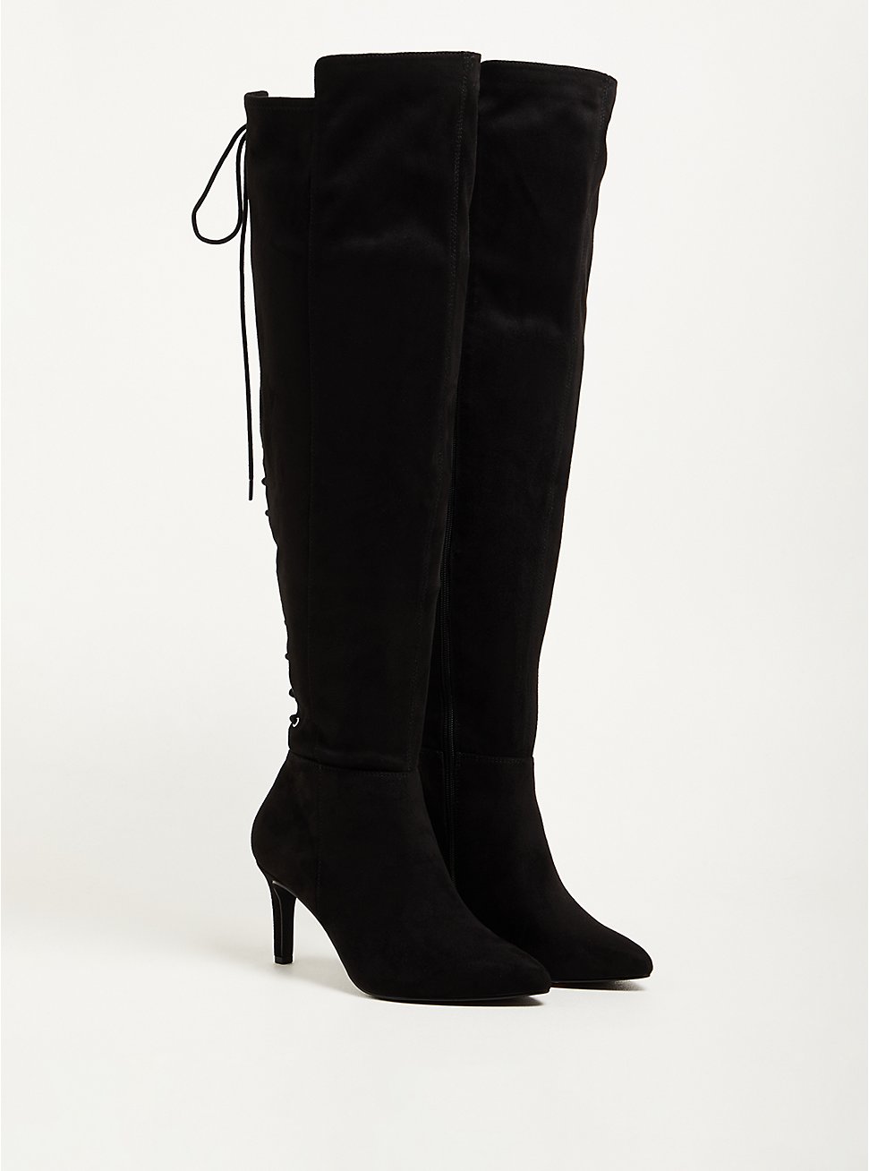 Plus Size Stiletto Over The Knee Boot - Stretch Faux Suede Black (WW), BLACK, hi-res