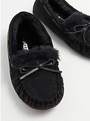 Plus Size Embellished Bow Fur Slipper - Black (WW), BLACK, hi-res
