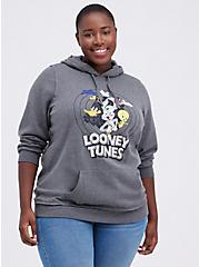 Tunic Hoodie - Warner Bros. Looney Tunes Logo Heather Grey, MEDIUM HEATHER GREY, hi-res