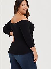 Pullover 3/4 Sleeve Off-Shoulder Sweater, BLACK, alternate