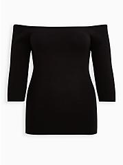 Plus Size Off-Shoulder Sweater - Crop Black, , hi-res