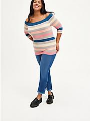 Plus Size Off-Shoulder Sweater - Crop Multi-Stripe , FLAMINGO - PINK, alternate