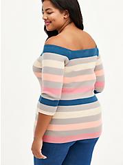 Off-Shoulder Sweater - Crop Multi-Stripe , FLAMINGO - PINK, alternate