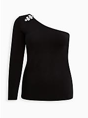 One Shoulder Sweater - Foxy Black, DEEP BLACK, hi-res