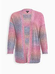 Plus Size Open Cardigan Sweater - Rainbow, STRIPE - MULTICOLOR, hi-res