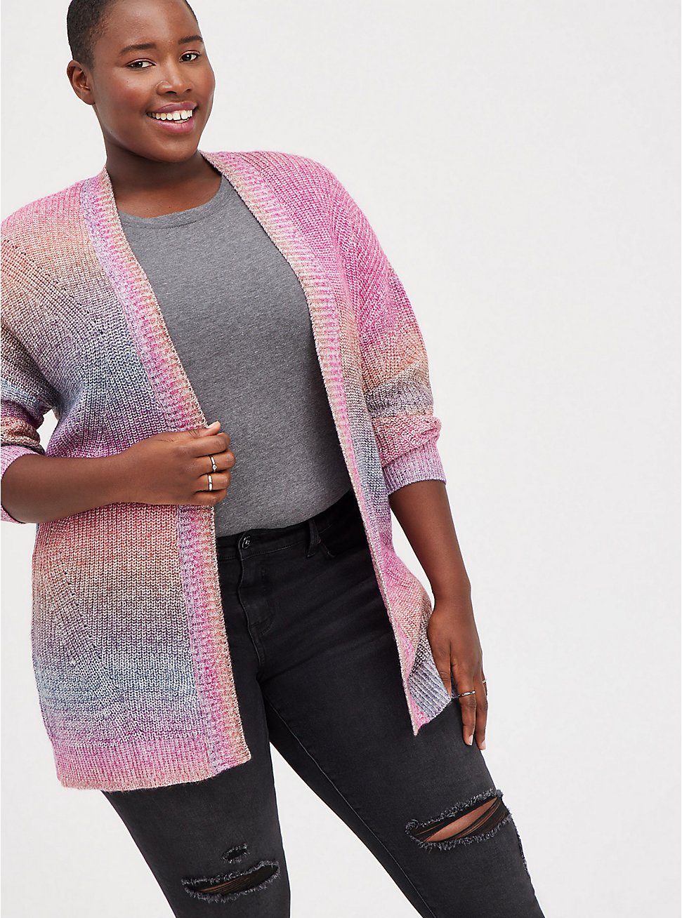 Open Cardigan Sweater - Rainbow, STRIPE - MULTICOLOR, hi-res