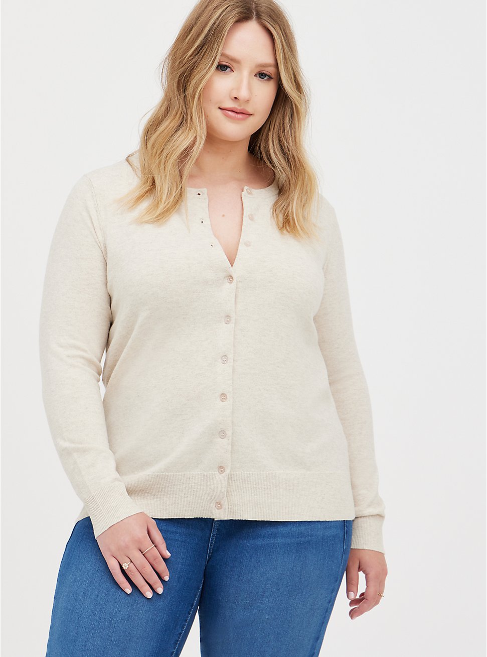 Plus Size Classic Cardigan Sweater - Ultra Soft Heather Oatmeal, ANIMAL, hi-res