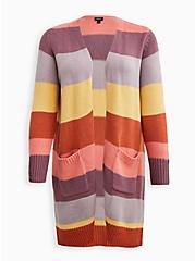 Open Front Cardigan Sweater - Color Block, STRIPE - MULTICOLOR, hi-res