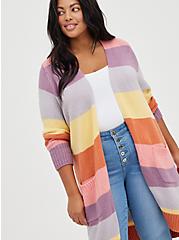Open Front Cardigan Sweater - Color Block, STRIPE - MULTICOLOR, hi-res