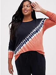 Drop Shoulder Sweatshirt - Everyday Fleece Tie Dye Black & Rusty Brown, OTHER PRINTS, hi-res