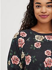 Plus Size Raglan Sweatshirt - Cozy Fleece Floral Black, OTHER PRINTS, alternate