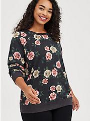 Raglan Sweatshirt - Cozy Fleece Floral Black, OTHER PRINTS, hi-res