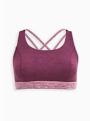 Plus Size Active Strappy Sports Bra - Brushed Wicking Jersey Space-dye Burgundy, BURGUNDY, hi-res