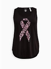 Plus Size Breast Cancer Awareness Wicking Active Tank - Performance Cotton Ribbon Leopard Black, DEEP BLACK, hi-res