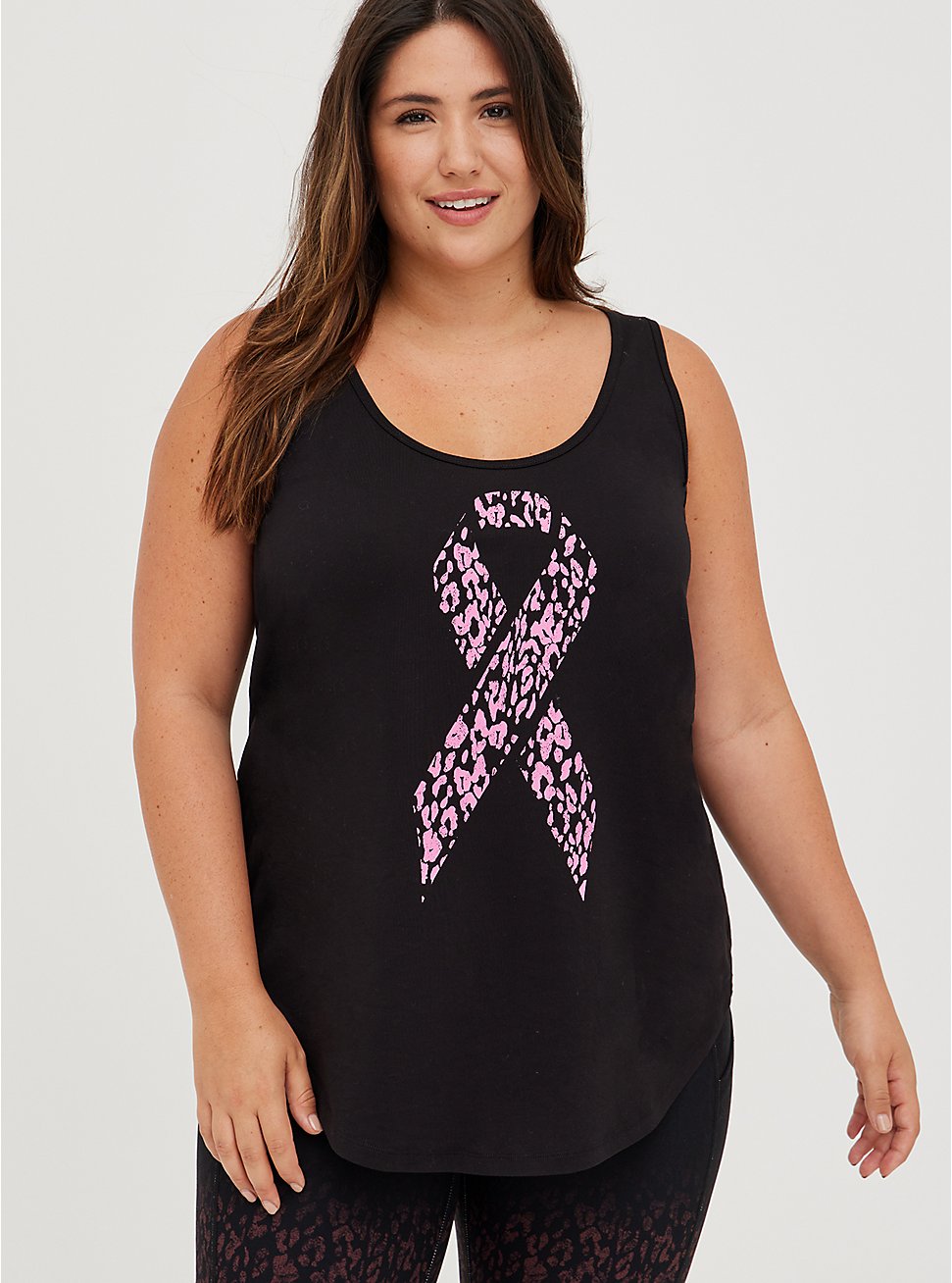 Breast Cancer Awareness Wicking Active Tank - Performance Cotton Ribbon Leopard Black, DEEP BLACK, hi-res
