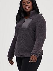 Plus Size Breast Cancer Awareness Active Zip Sherpa - Can't Stop Me Grey , GREY  CHARCOAL, hi-res