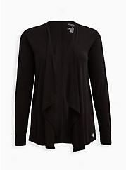 Plus Size Drape Front Active Cardigan - Black, DEEP BLACK, hi-res
