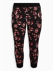 Plus Size Breast Cancer Awareness Classic Fit Active Jogger - Everyday Fleece Roses Black, FLORAL - BLACK, hi-res