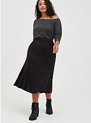 Plus Size Flared Midi Skirt - Challis Black, DEEP BLACK, alternate