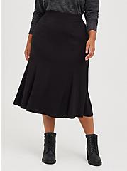 Plus Size Flared Midi Skirt - Challis Black, DEEP BLACK, hi-res