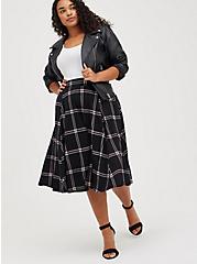 Plus Size A-Line Midi Skirt - Ponte Plaid Black, PLAID - BLACK, alternate