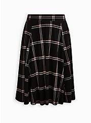Plus Size A-Line Midi Skirt - Ponte Plaid Black, PLAID - BLACK, hi-res