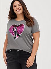 Plus Size Breast Cancer Awareness Everyday Tee - Signature Jersey Sequins Heart Grey, MEDIUM HEATHER GREY, hi-res