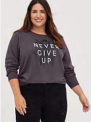 Breast Cancer Awareness Sweatshirt - Cozy Fleece Never Give Up Dark Grey, NINE IRON, hi-res