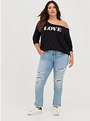 Plus Size Graphic Classic Fit Lt Weight French Terry Off-Shoulder Sweatshirt, BCA LOVE BLACK, alternate