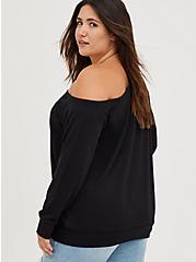 Plus Size Breast Cancer Awareness Off-Shoulder Sweatshirt - Lightweight French Terry Love Black, DEEP BLACK, alternate